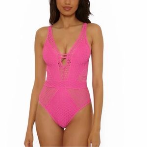 BECCA Bright Pink Crochet Swim One-Piece